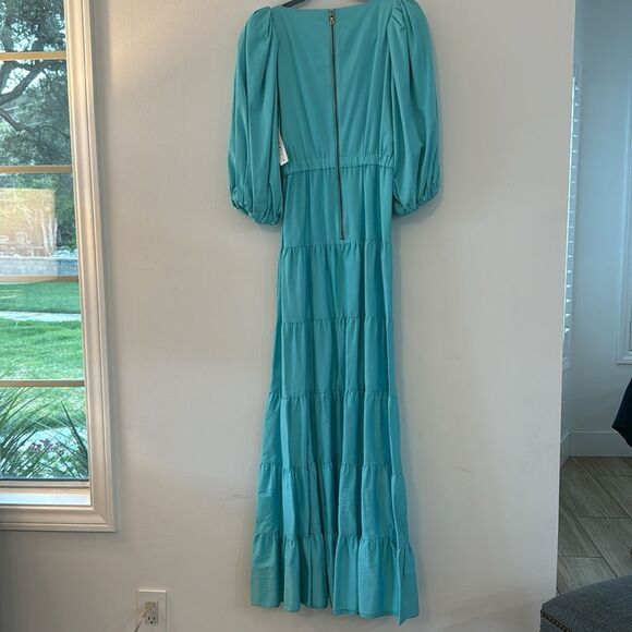 NWT Alice + Olivia Shayla Aqua Blue Maxi Dress Size 2 - Picture 7 of 7